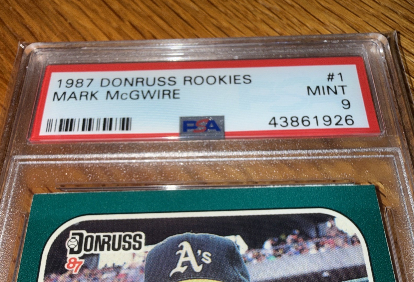 Donruss 1987 The Rookies Mark McGwire Rookie #1 Athletics PSA 9 Card view 3