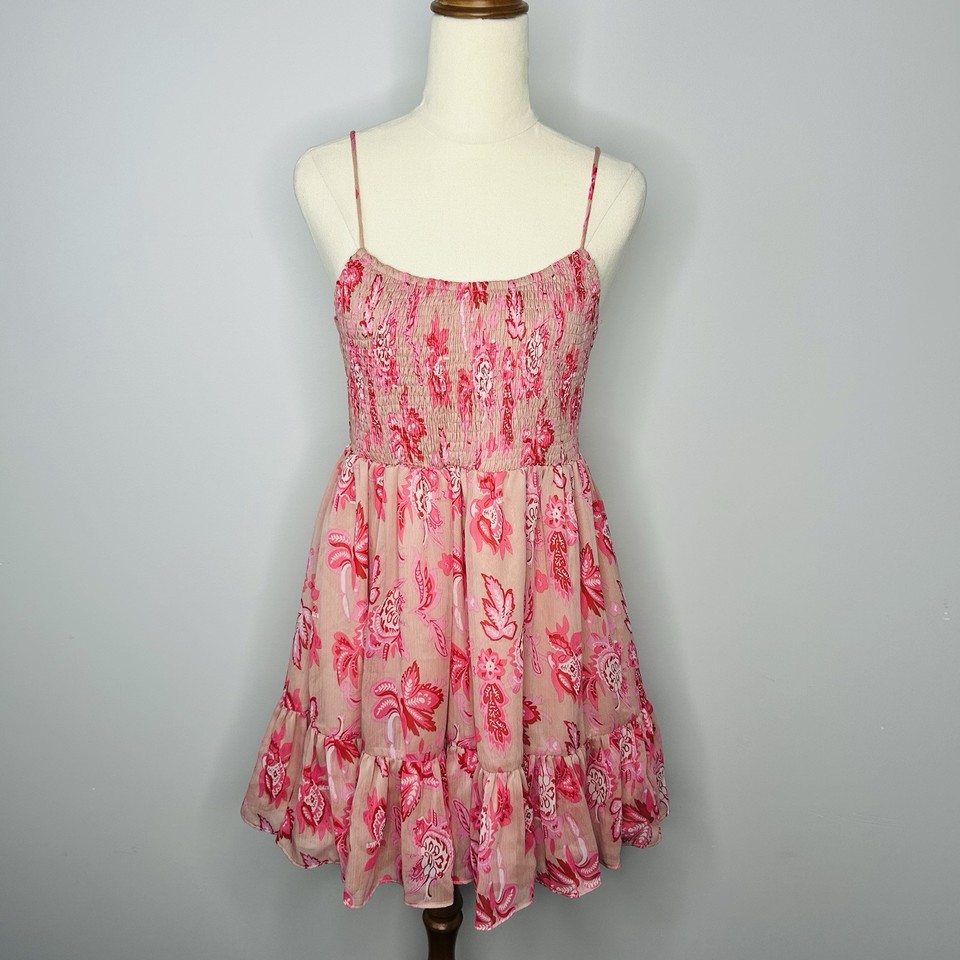 Indikah Size AU 10 Pink Printed Ruffle Babydoll Mini Dress 