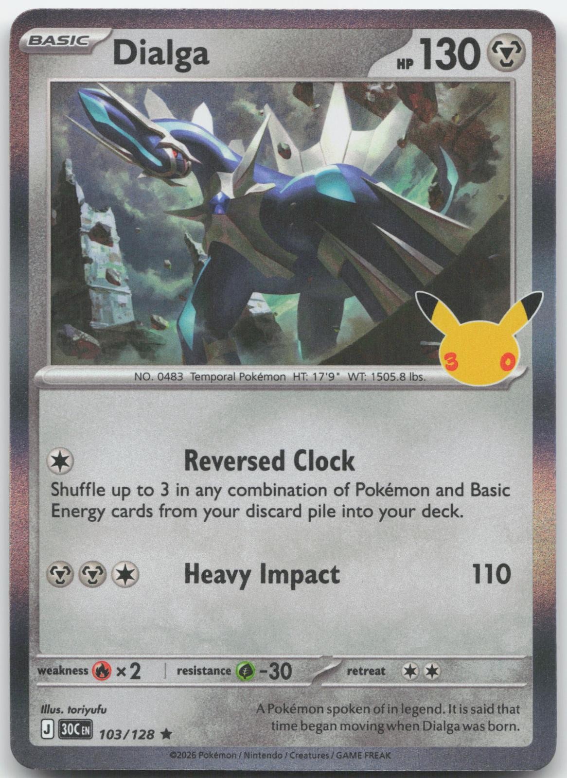 Dialga 103/128 Rare ME: 30th Celebration Pokemon Holo Near Mint