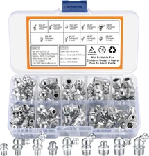 60 Pcs Metric Grease Fittings Kit,Hydraulic Grease Zerk Assortment Kit, 45 90 De
