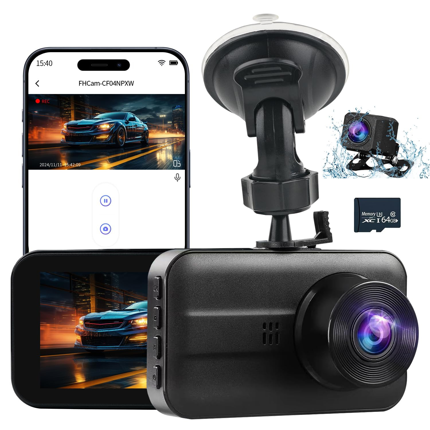 Dash Cam Front and Rear with 2K+1080P, 3.0