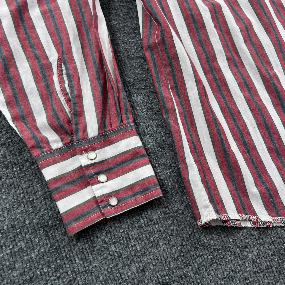 Camisa Rustler De Colección Para Hombres Grande Rayas Rojas Perla Occidental A Presión Colas X Largas Años 90 Foto 2 de 4