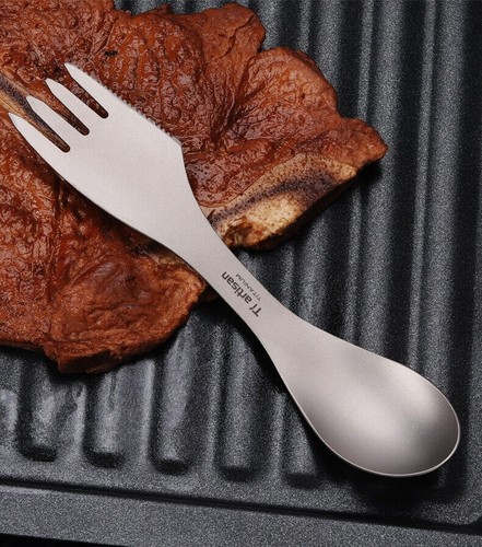 Pure Titanium Fork Spoon Knife 3 in 1 Spork Camping Backpacking Tableware Gift - Picture 4 of 12