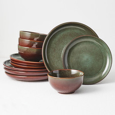 Stoneware Dinnerware Sets Service for 4, 12 Pcs Reactive Glaze Plates and Bowls