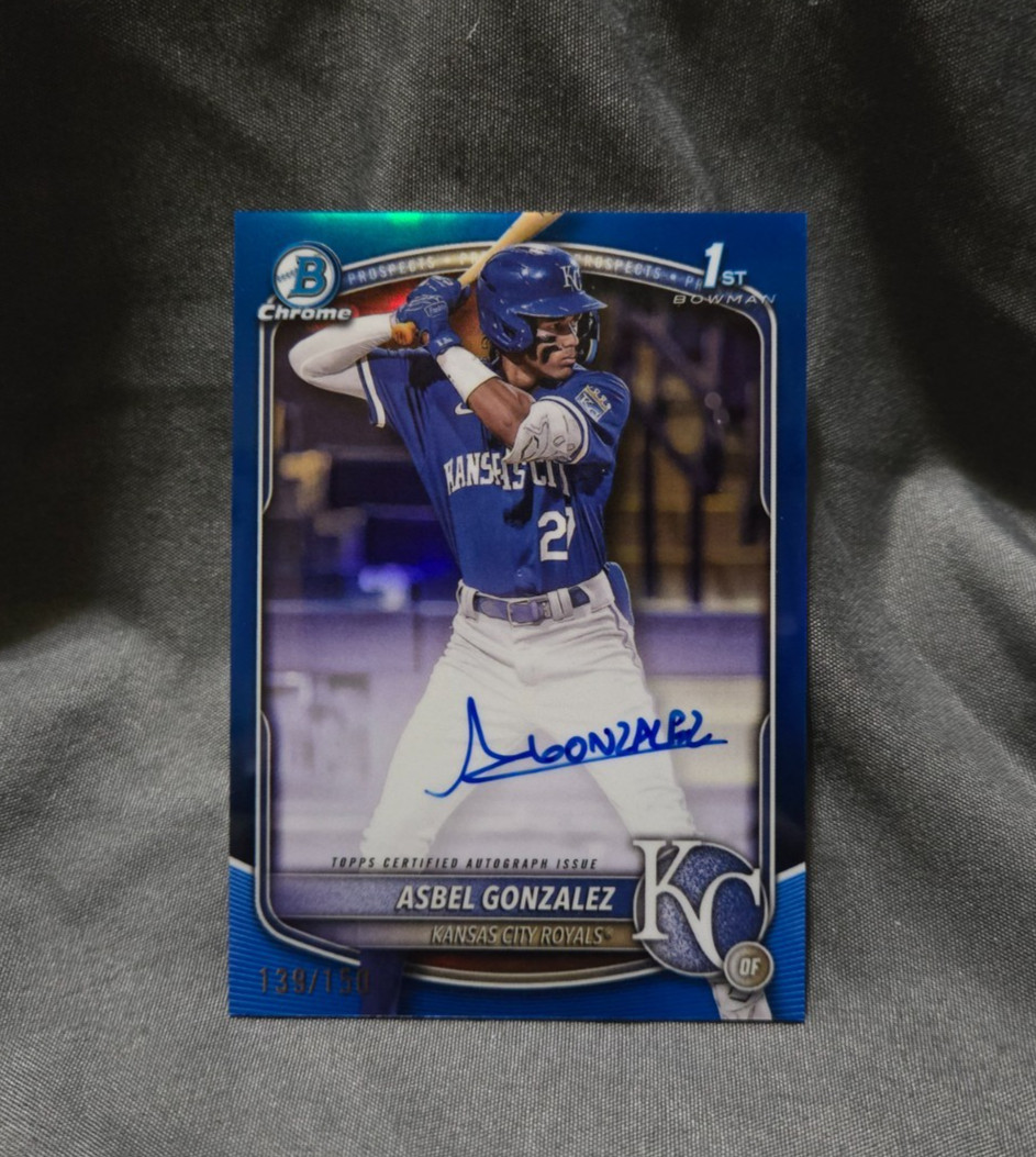 2025 Bowman Chrome Asbel Gonzalez 1st Blue Auto /150 Color Match Royals