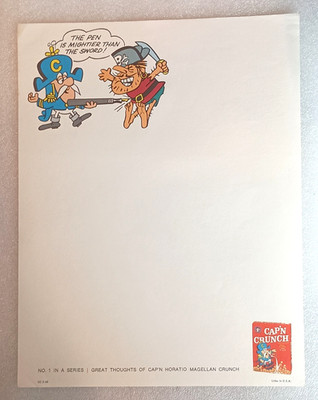 Original 1968 Vtg Captain Crunch & Jean LeFoote Pirate Cereal Stationary NOS New