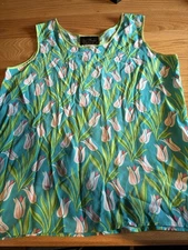 Summer Flower Wearable Art Bob Mackie 100% Silk Sleeveless Tulips Blouse M