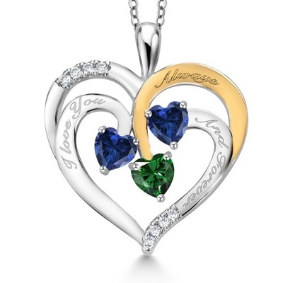 1.50 Ct Heart Shape Blue Created Sapphire Rhodium Plated Pendant with Chain