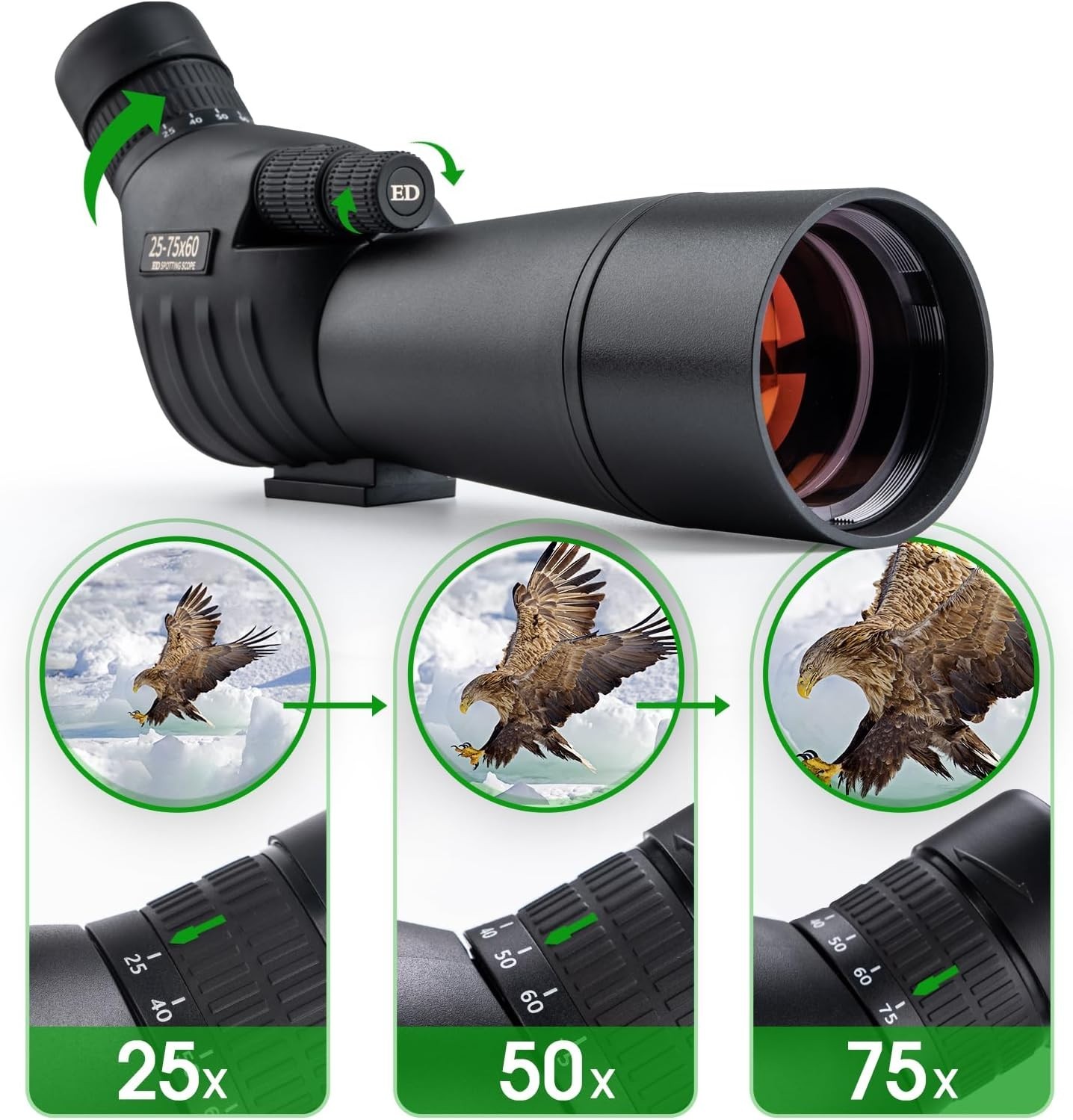 25-75 X 60 Spotting Scope with Tripod Phone Adapter Monocular Telescope Spotting
