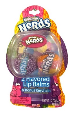 2pc Set Vintage 2012 Lotta Luv Rainbow Nerds 2 Flavored Lip Balms w/ Keychain