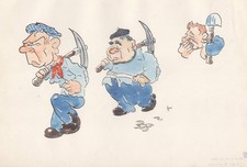 Penal colony convicts prisoners cartoon caricature drawing watercolor C.Pezenas
