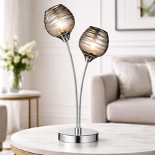 Marple 2 Light Chrome Base Table Lamp with Smoke Grey Tinted Glass Shades 43cm