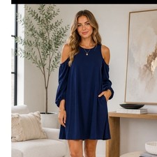Cottagecore Crown & Ivy Dress Navy Dress Sz M Cold Shoulder Babydoll