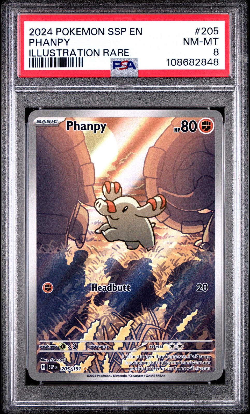 2024 POKEMON SSP EN-SURGING SPARKS ILLUSTRATION RARE #205 PHANPY PSA 8