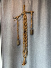 Vintage 70s Unique Large Macrame Plant Hanger Cow Bells Tree Branch Country 48