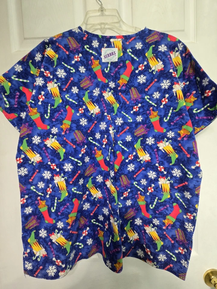 S.C.R.U.B.S Scrub Top UNISEX Size L-CHRISTMAS Candy/Stockings-Chest 25."/L 29" - Image 2 of 4