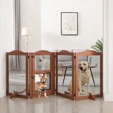beeNbkks Freestanding Pet Gate with Cat Door, Dog Proof Cat Gate, Indoor Dog ...