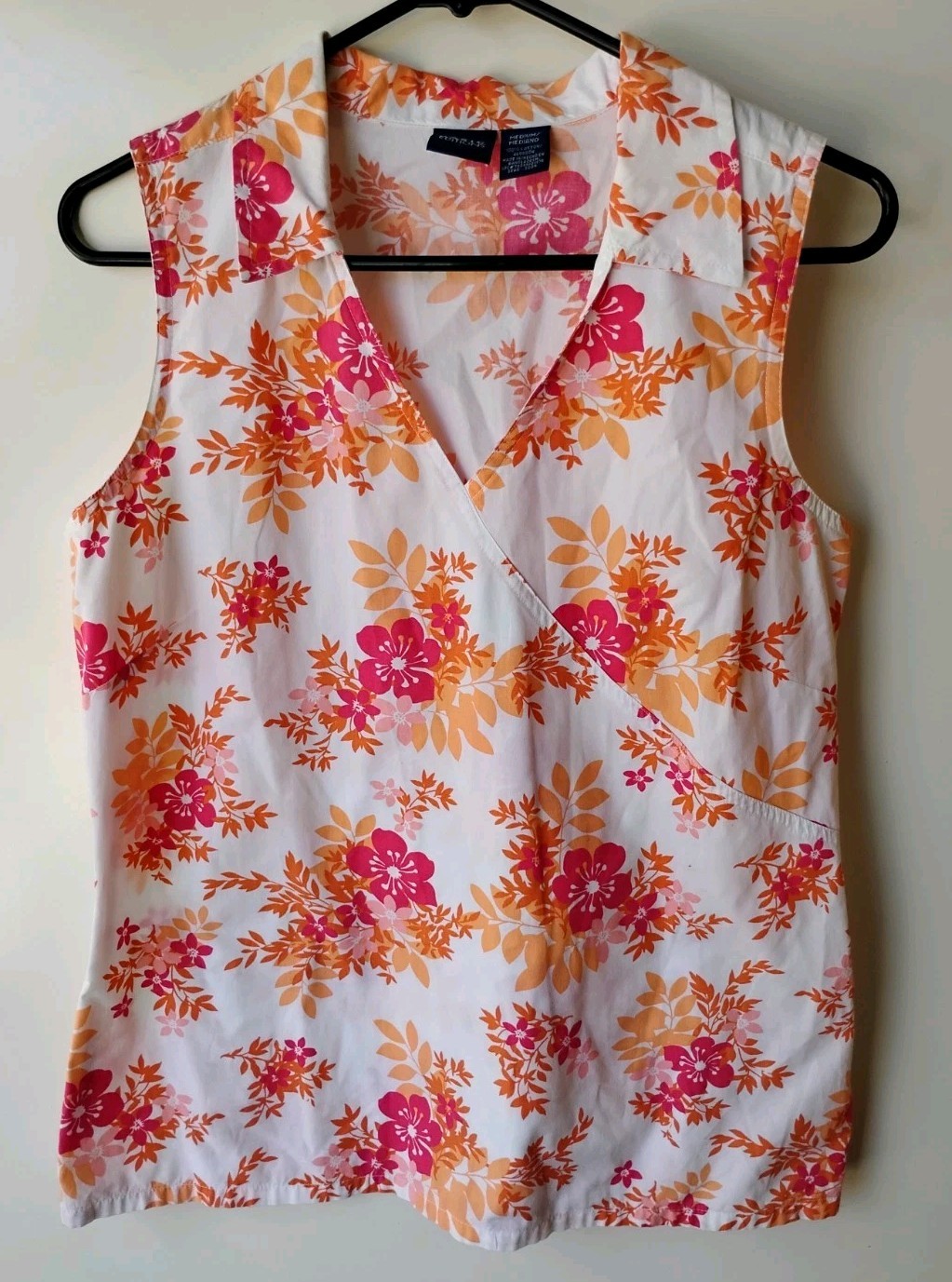 BASIC EDITIONS Pink Orange Flower Sleeveless Blou… - image 1