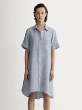 Everlane The Daytripper Linen Shirtdress in White Blue Large Retails $148 new