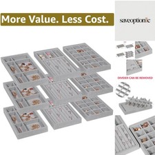 Set of 9 Stackable Velvet Jewelry Trays Organizer, Jewelry Storage Box Displa...