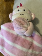 SL Monkey Security lovey Blanket With White Pink Stripping