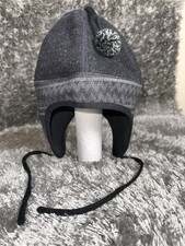 Outdoor Winter Hat Size Large Grey Black Hunting Ear Flaps Trapper Pom Pom