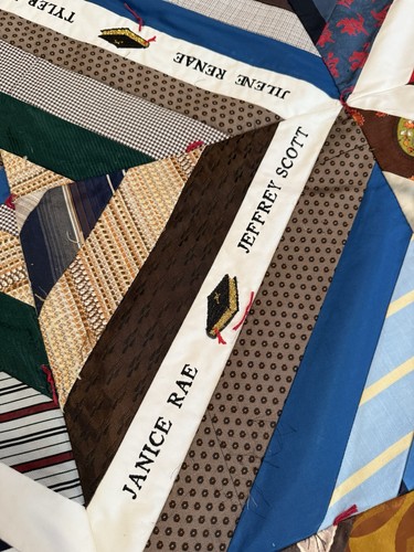Crazy Quilt Made From Vintage Multi Color Ties Size 94x95 Handmade See Photos - Picture 7 of 21