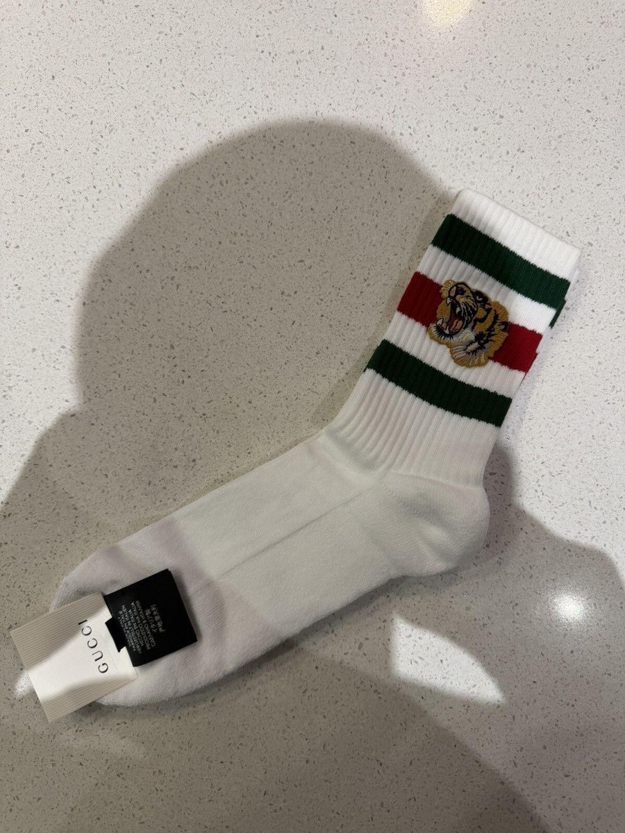 Gucci Socks Tiger Logo White Green Striped | eBay