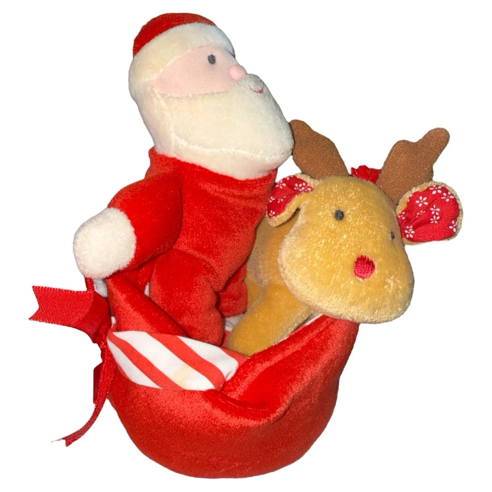 Cesta de reno de Papá Noel primera Navidad Eden Babys terciopelo sonajero peluche relleno Foto 3 de 4