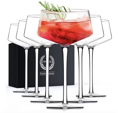  Martini Glasses Set of 6, 8Oz Coupe Cocktail Glasses, Hand Blown Premium 
