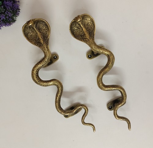 Laiton Cobra Design Porte Tirer Set Reptile Serpent Poignée Paire Décor