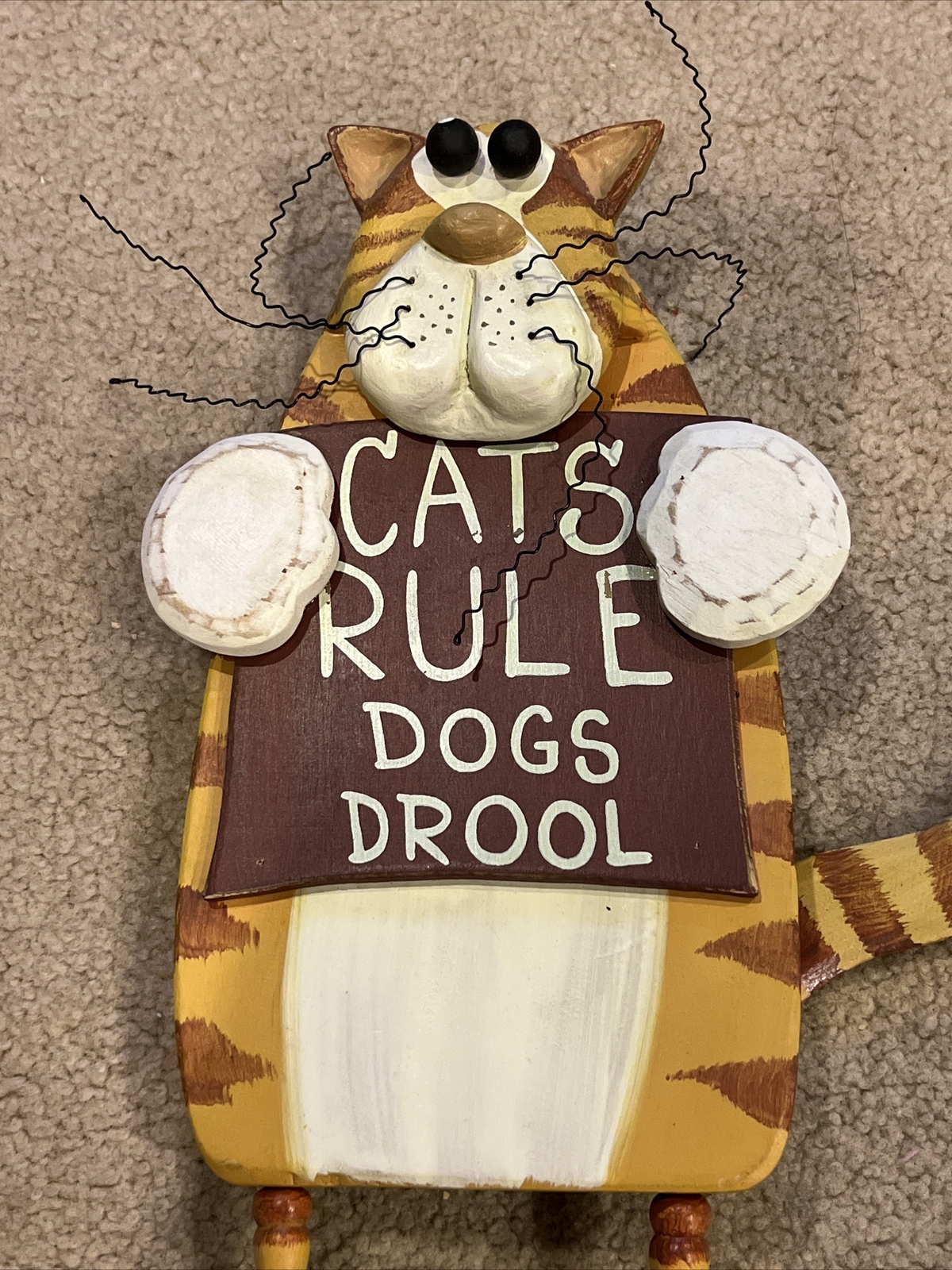 Cats Rule Dogs Drool Americana Wooden Statue Figure Standing Display