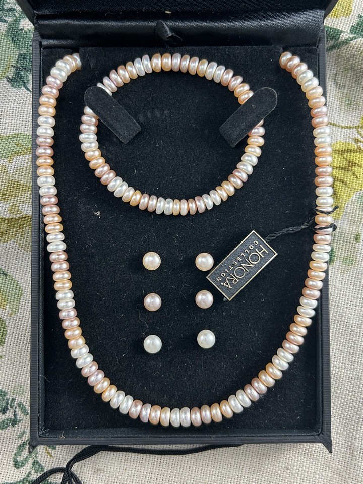 XAM Simulated Pearl Necklace & Earring Set For Women - Chunky Retro 1920s Style Bridal Wedding Jewelry