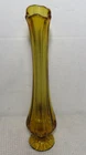 Vintage MCM Honey Amber Swung Glass Vase 14.5" L.E. Smith Viking Fenton