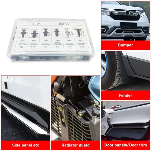 100Pack Universal Rivet Clips Car Retainer Fender Liner Fastener 6 Size w/ 5Tool - Picture 9 of 13