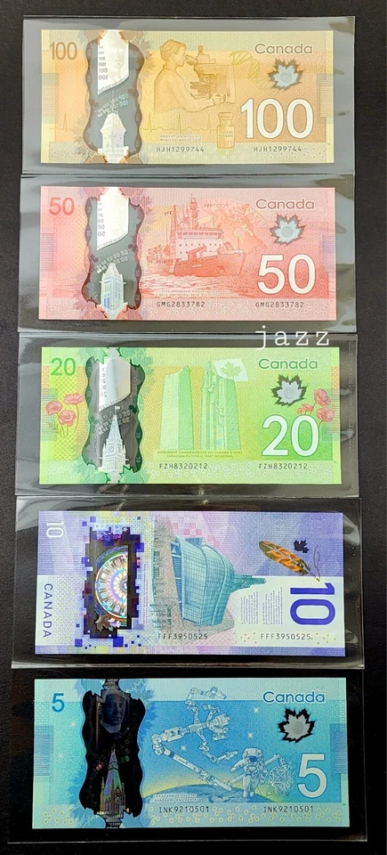 SET Banknotes - Bank of Canada 2011-2018 $100 $50 $20 $10 $5 Dollar Polymer UNC - Image 2 of 2