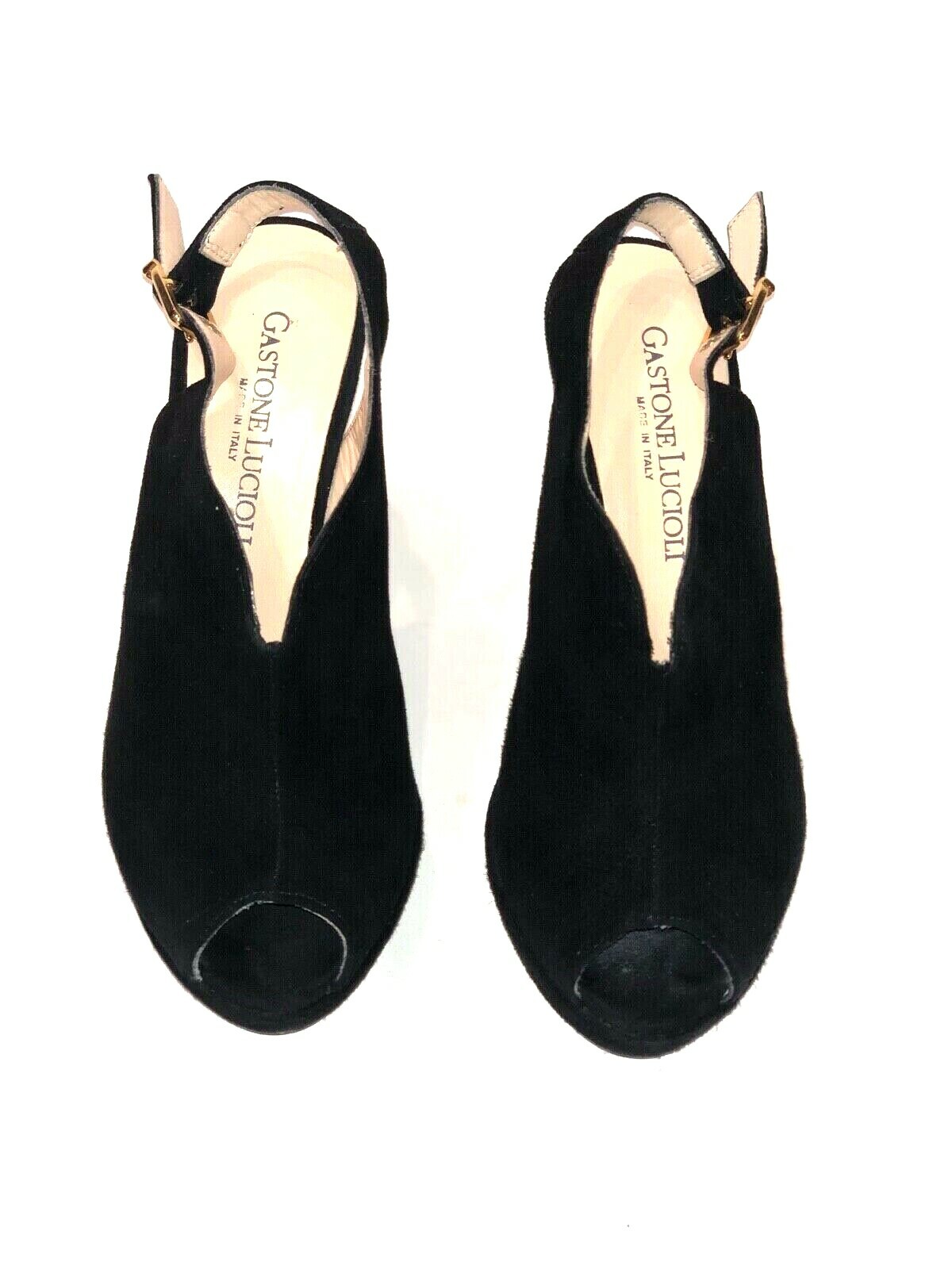 Gastone Lucioli Black Suede Peep Toe Platform Pumps Italy Size 35