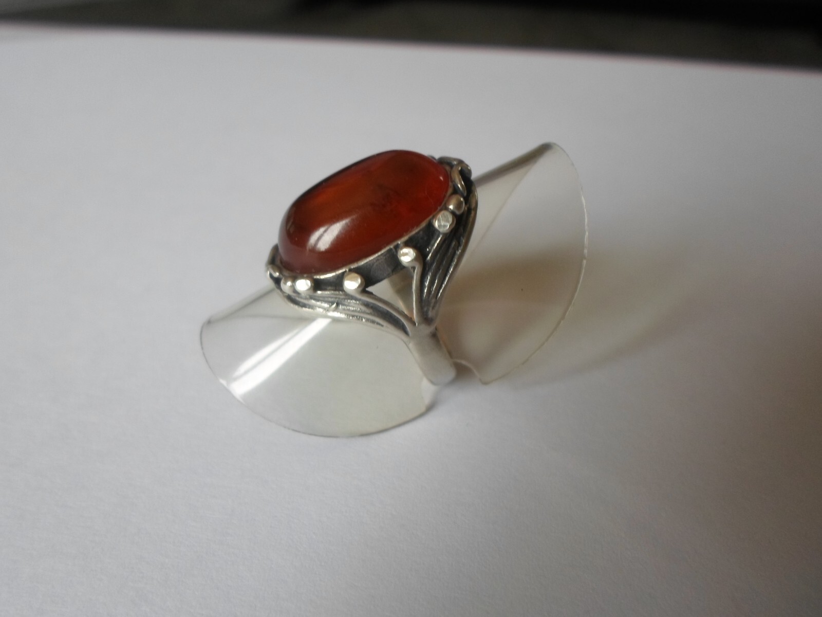 solid silver ring, amber cabochon, openwork outli… - image 8