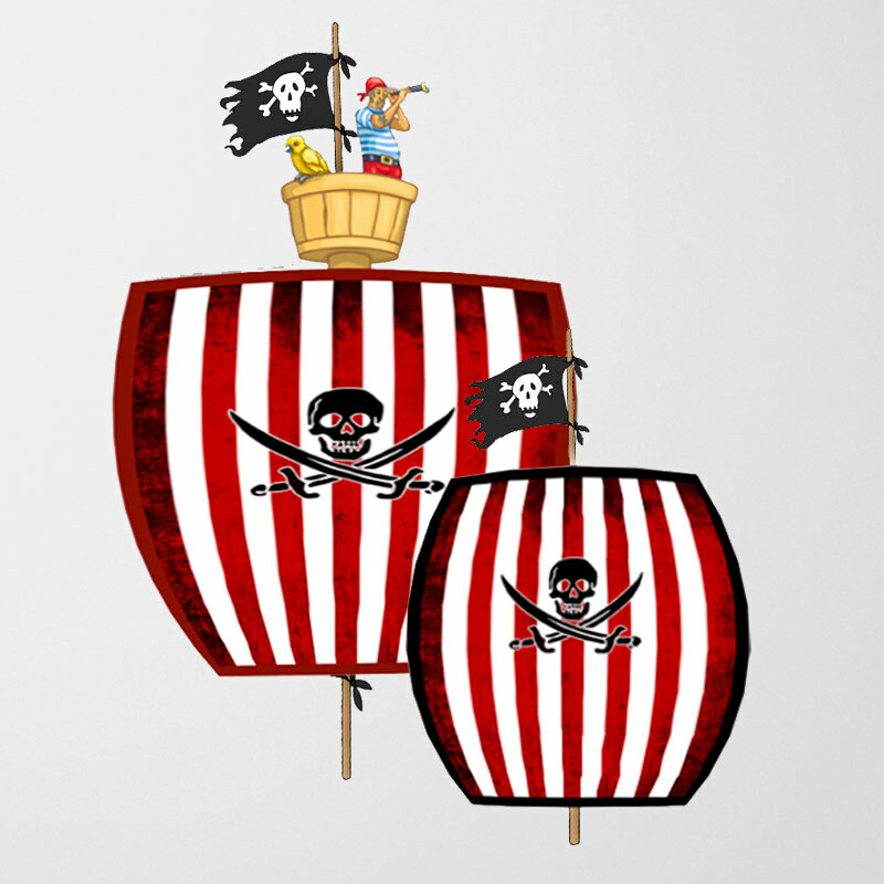 3D PERSONALISED EDIBLE Icing Cake Topper Round PIRATE GALION SHIP