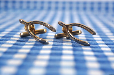RARE Hickok Cufflinks Wishbone Goldplated Goldtone USA Set of 2 Pair Two