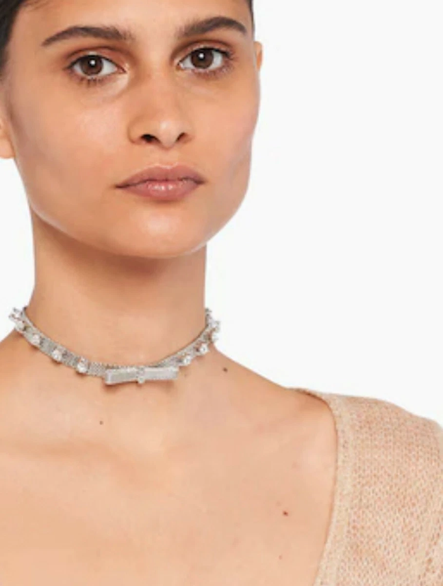 Authentic Miu Miu Platinum Tone Crystal Bow Rigid Choker eBay