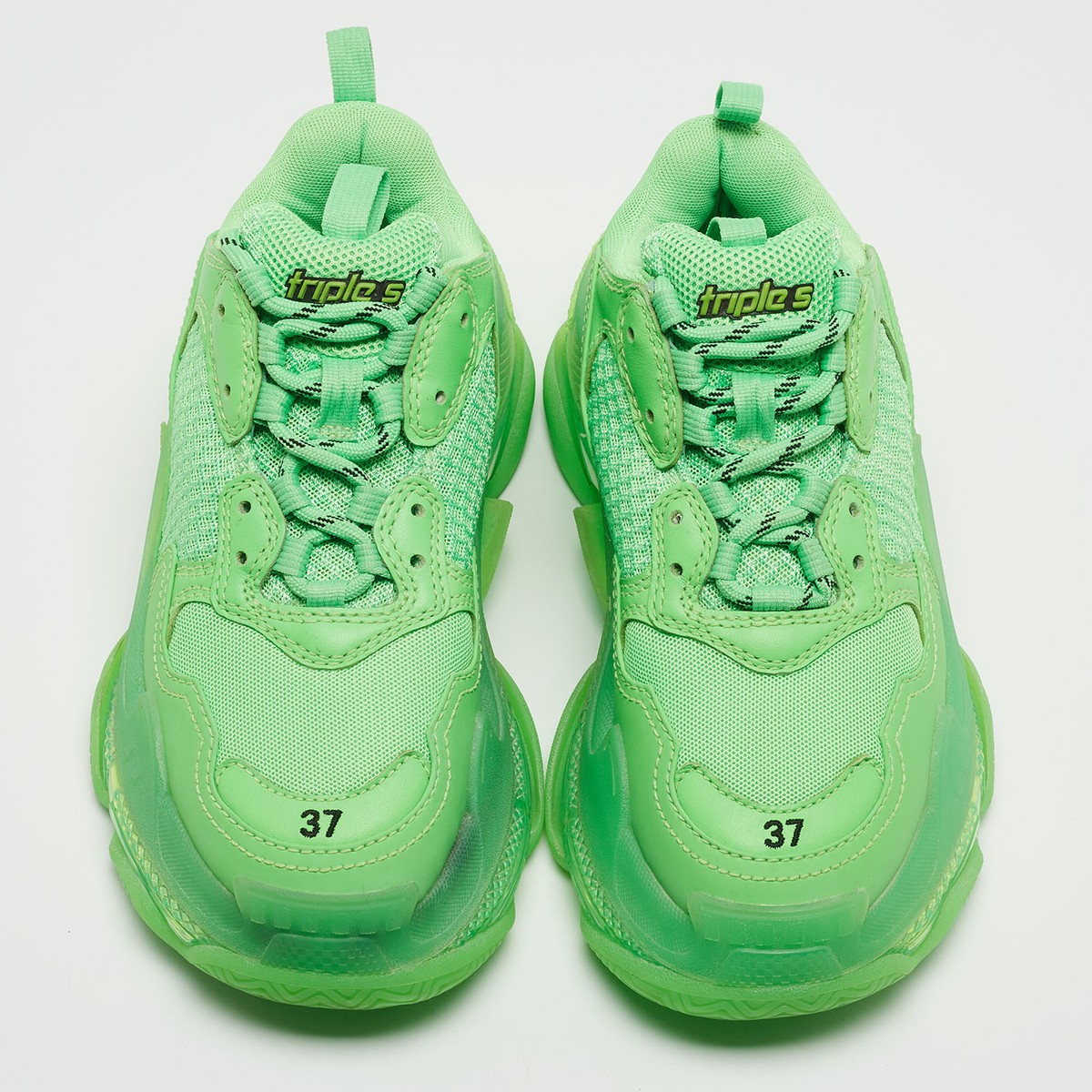 Balenciaga Green Mesh and Leather Triple S Low Top Sneakers Balenciaga Green Mesh and Leather Triple S Low Top Sneakers