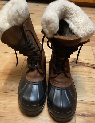 J.Crew size 8 Rubber duck boots brown and black removeable wool liner 70%wool