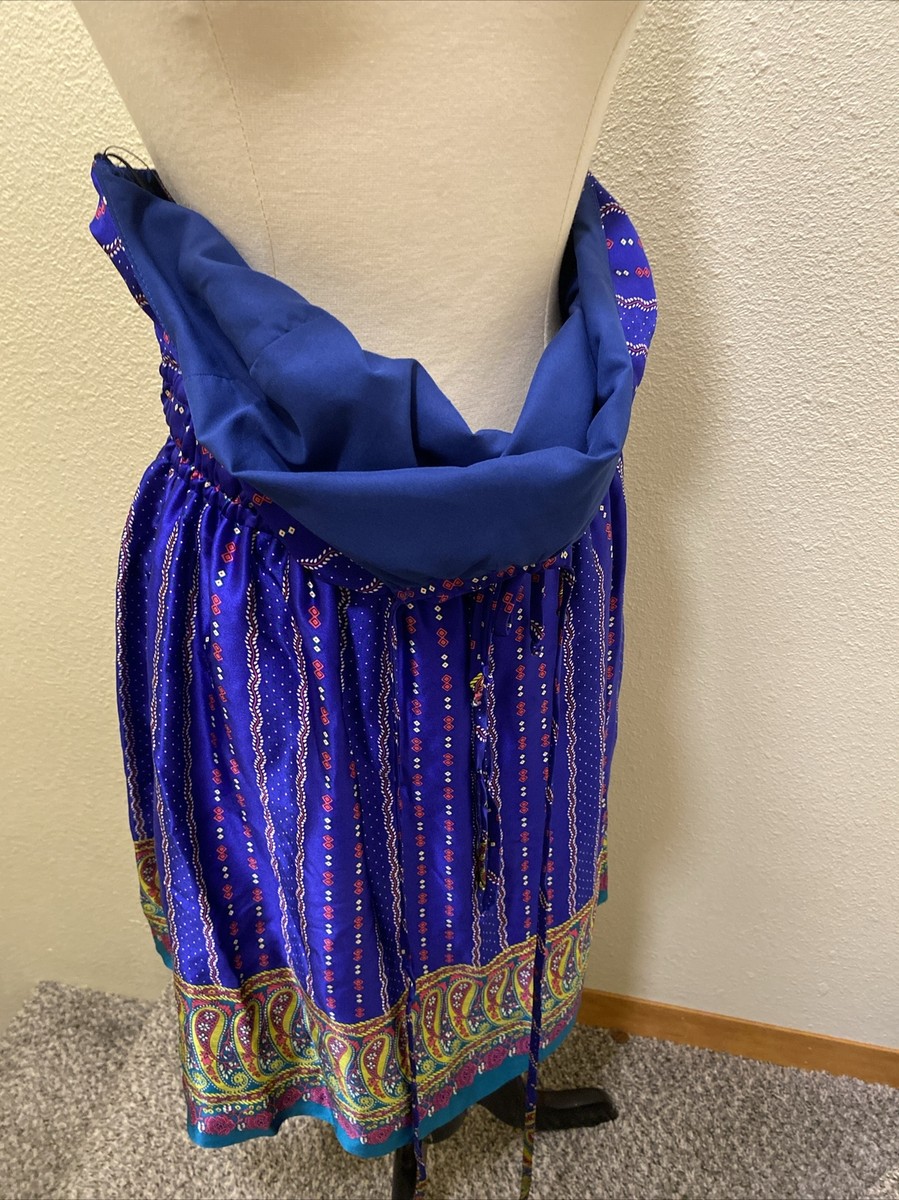 Vtg 90s Betsey Johnson 100% Silk Halter Tie W/rutched Waist Sz 10 Blue  Paisley | eBay