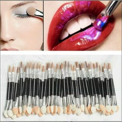 50 Double Ended Disposable Eyeshadow Brush Applicator Dual Sided Oval Sponges UK