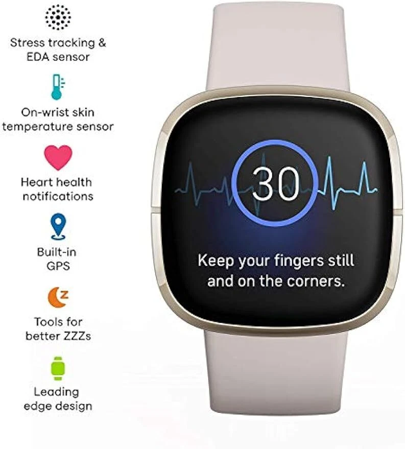 Fitbit Sense Health & Fitness Smartwatch With GPS Heart Rate SpO2 ECG White - Bild 3 von 4