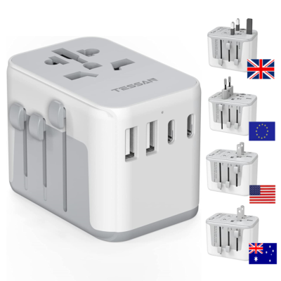 Universal Travel Adapter, TraveJuice International Plug Adapter With USB-C & 2 USB-A