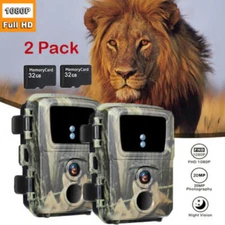 2 X Mini Hunting Game Trail Camera 24MP 1080P Night Vision Outdoor Cam+32GB Card