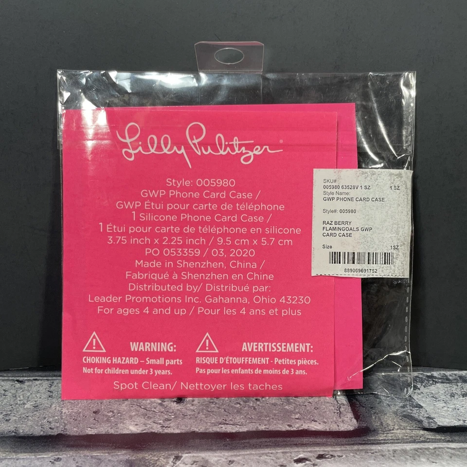 Funda para Tarjeta Teléfono Lilly Pulitzer Rosa Caliente Raz Berry Flamingoals GWP #005980 Nueva Foto 2 de 3