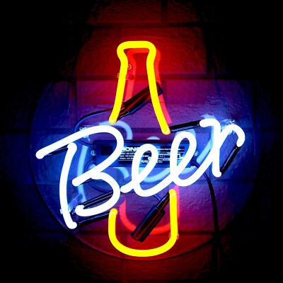 20''x20'' Beer Acrylic Neon Sign Visual Real Glass Gift Light Display Decor QL